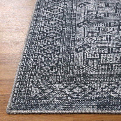 Vintage Oriental Geometric Power-Loomed Indoor Area Rug - Charcoal