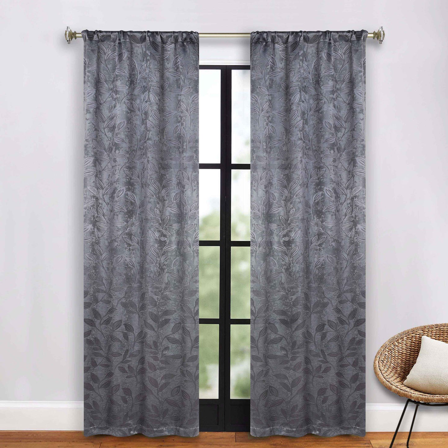 Leaves Room Darkening Grommet Rod Pocket Curtain Panels, Set of 2