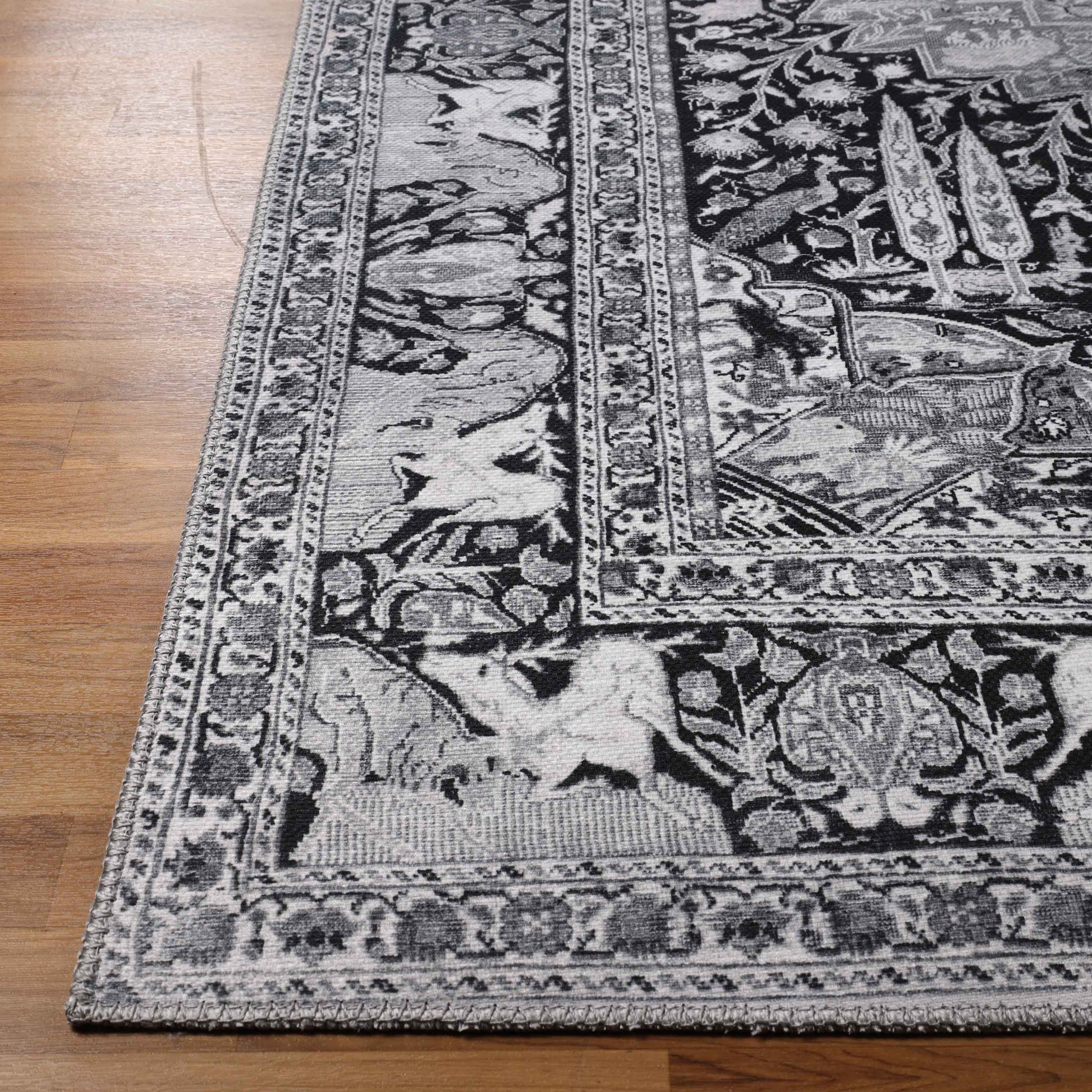 Copley Bohemian Oriental Medallion Wildlife Indoor Area Rug - Charcoal