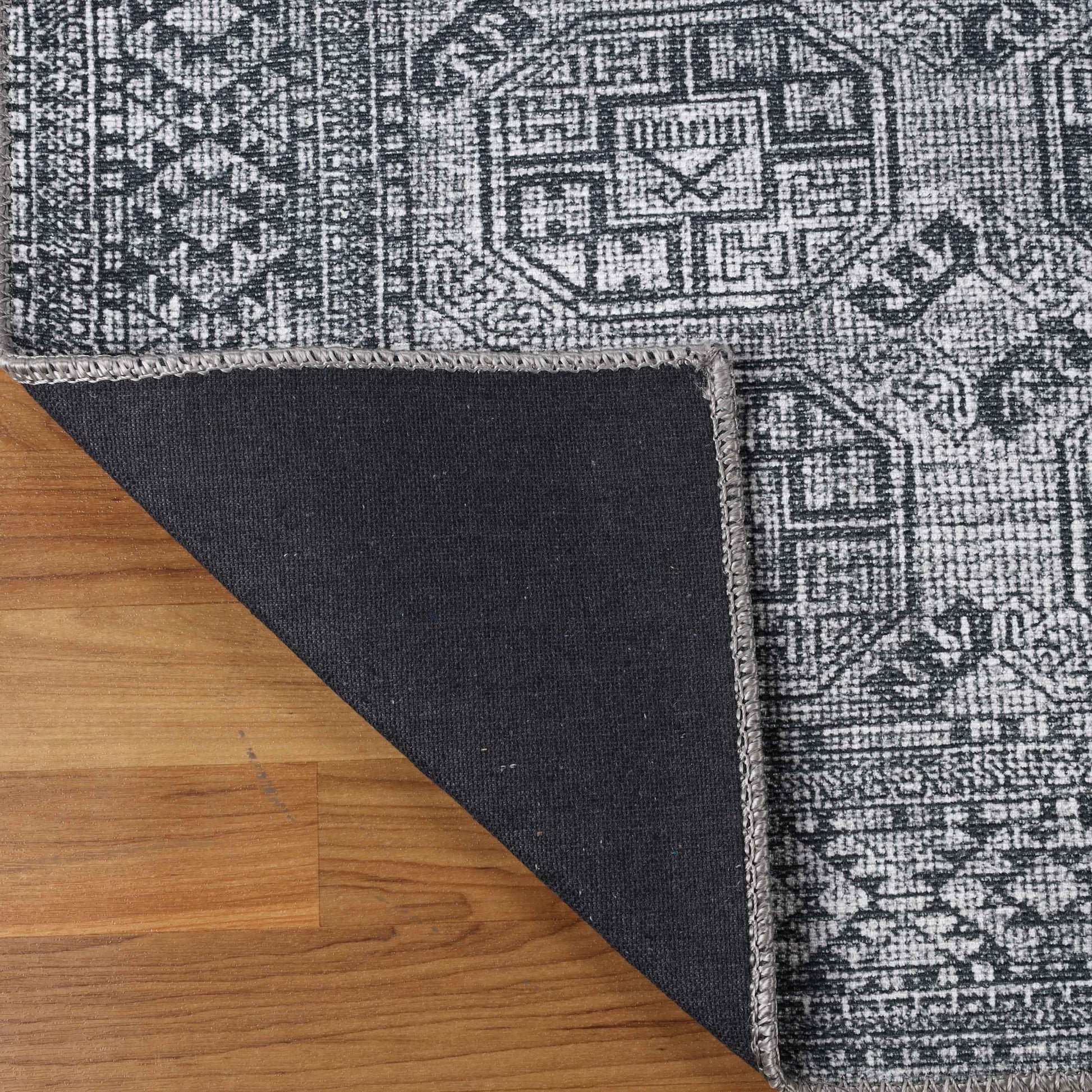 Vintage Oriental Geometric Power-Loomed Indoor Area Rug - Charcoal
