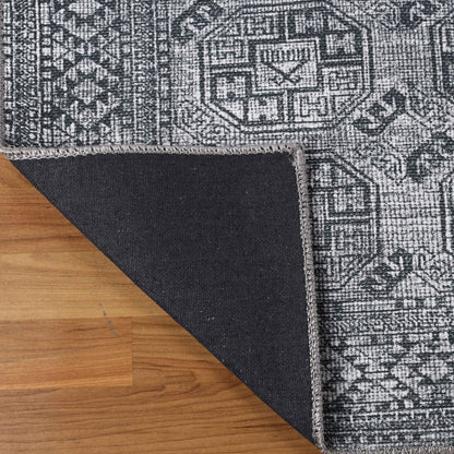 Vintage Oriental Geometric Power-Loomed Indoor Area Rug - Charcoal