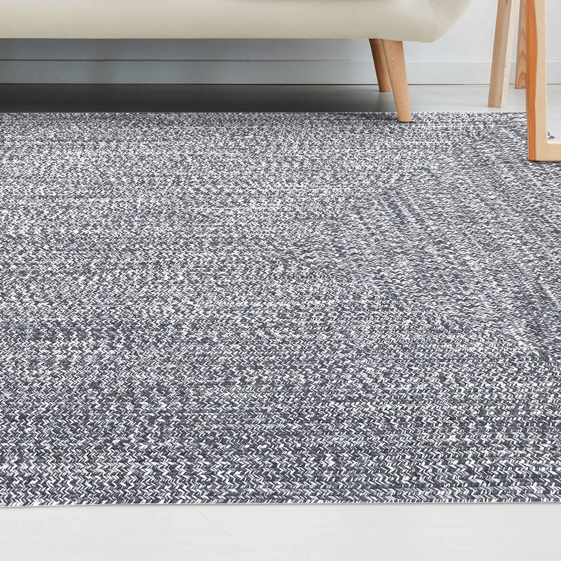 Multi Toned Braided Area Rug Bohemian Indoor Outdoor Rugs - Charcoal-White