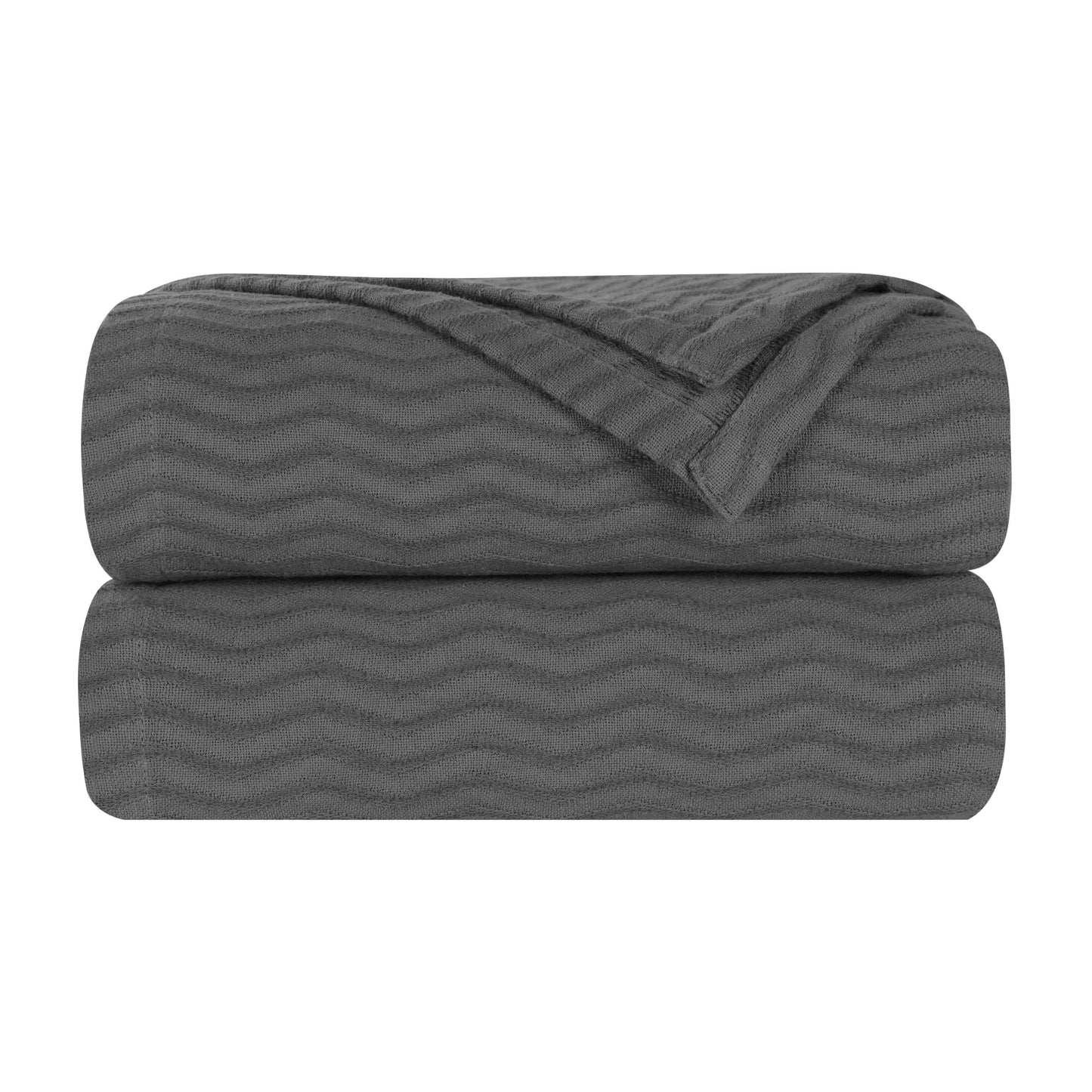 Jena Cotton Textured Chevron Lightweight Woven Blanket - Charcoal