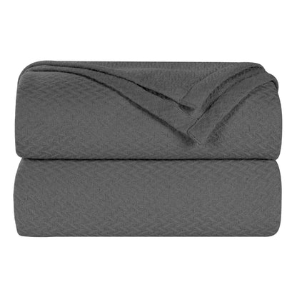 Nobel Cotton Textured Jacquard Chevron Lightweight Woven Blanket - Charcoal