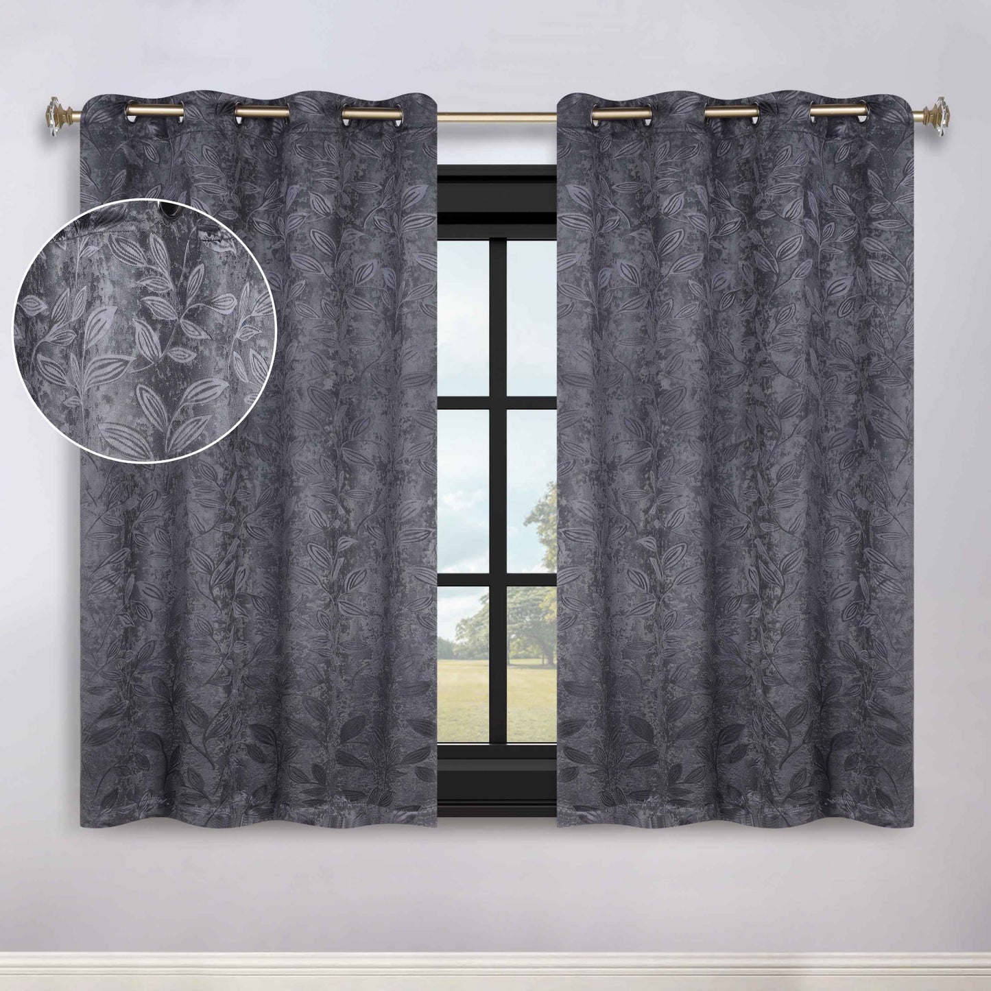 Leaves Room Darkening Grommet Blackout Curtain Panels, Set of 2