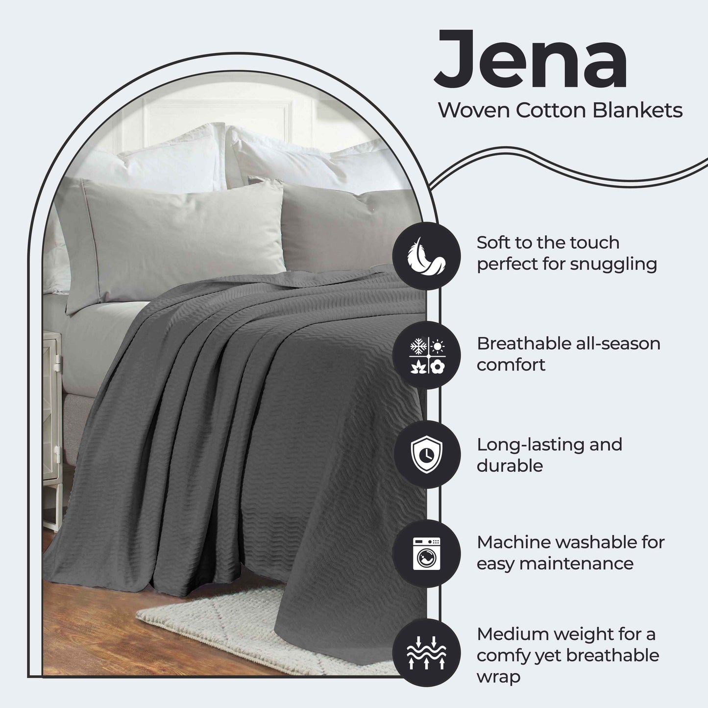 Jena Cotton Textured Chevron Lightweight Woven Blanket - Charcoal