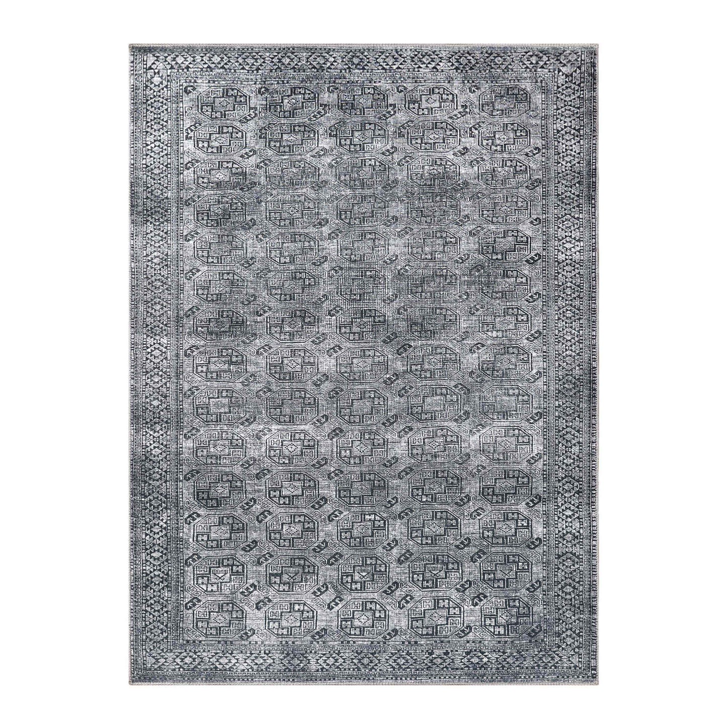 Vintage Oriental Geometric Power-Loomed Indoor Area Rug - Charcoal