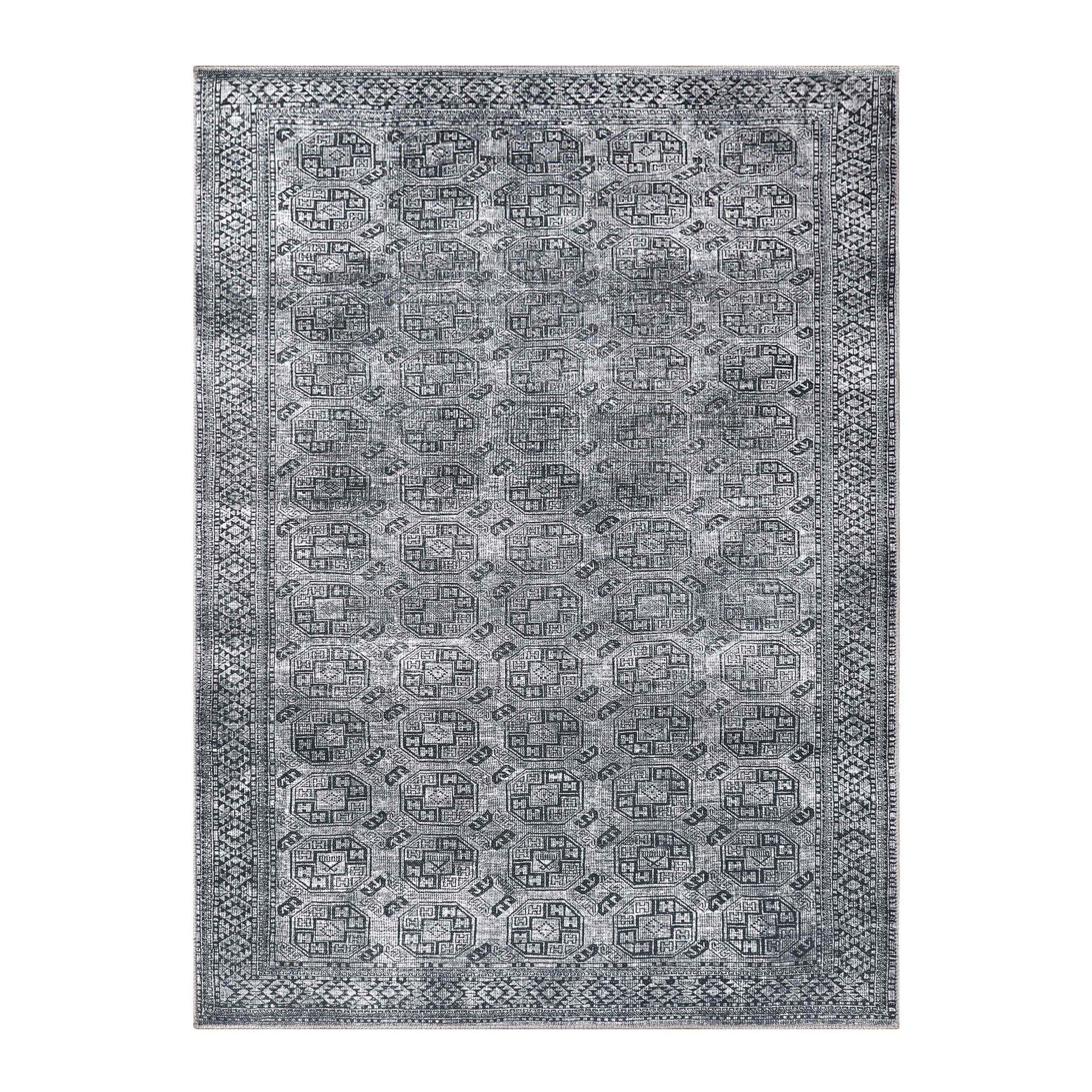 Vintage Oriental Geometric Power-Loomed Indoor Area Rug - Charcoal
