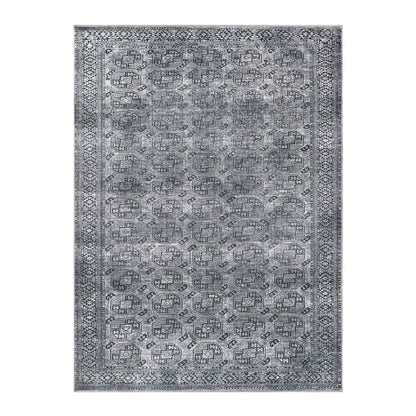 Vintage Oriental Geometric Power-Loomed Indoor Area Rug - Charcoal