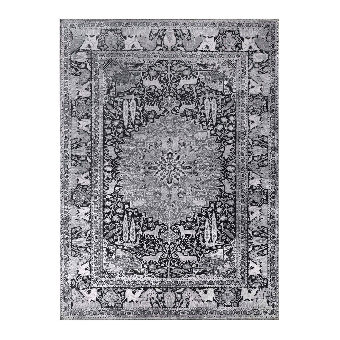 Copley Bohemian Oriental Medallion Wildlife Indoor Area Rug - Charcoal