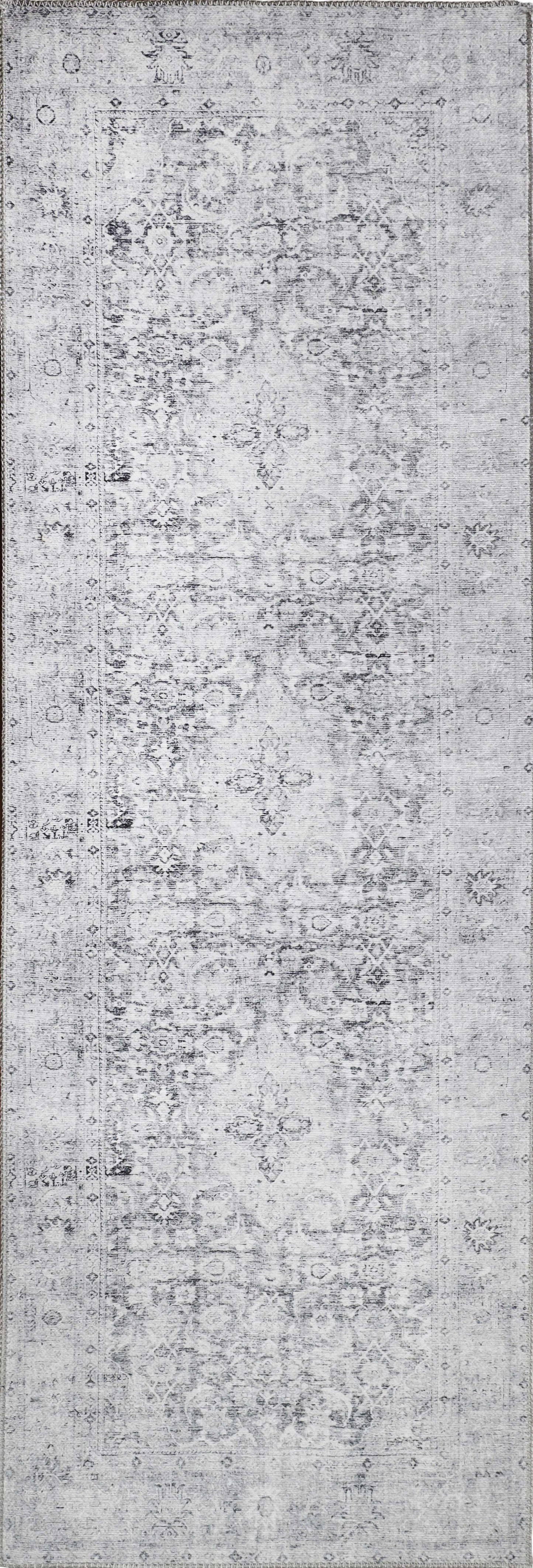 Huda Distressed Rustic Floral Geometric Medallion Indoor Area Rug - Charcoal