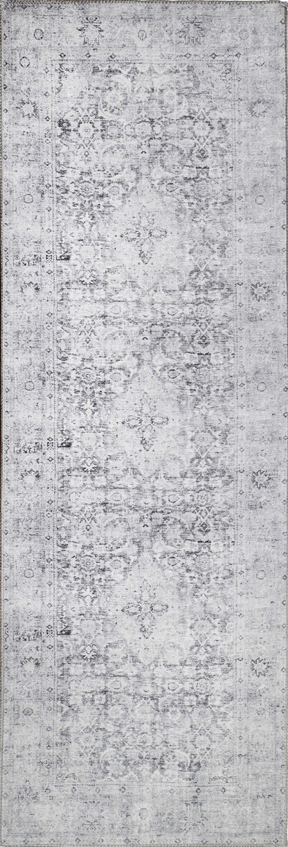 Huda Distressed Rustic Floral Geometric Medallion Indoor Area Rug - Charcoal