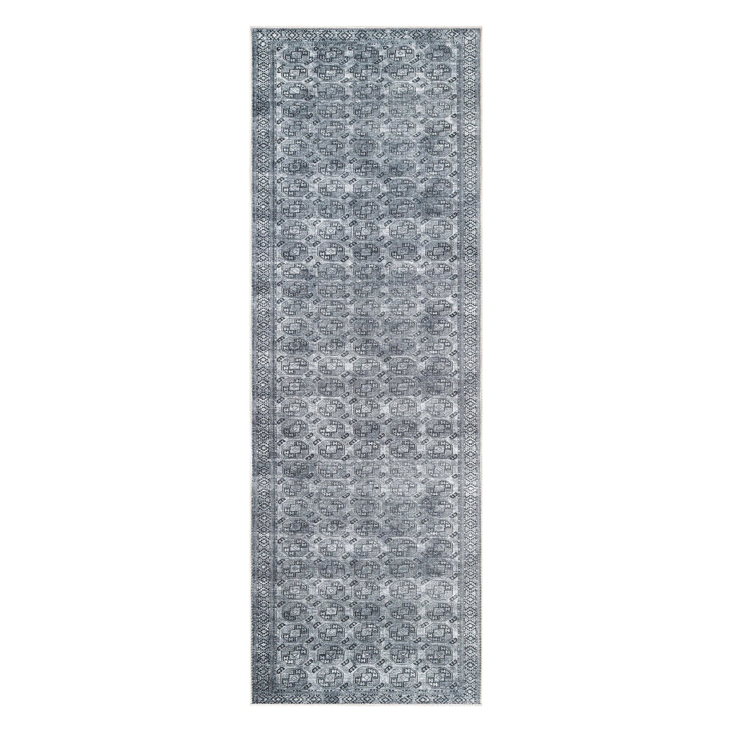 Vintage Oriental Geometric Power-Loomed Indoor Area Rug - Charcoal