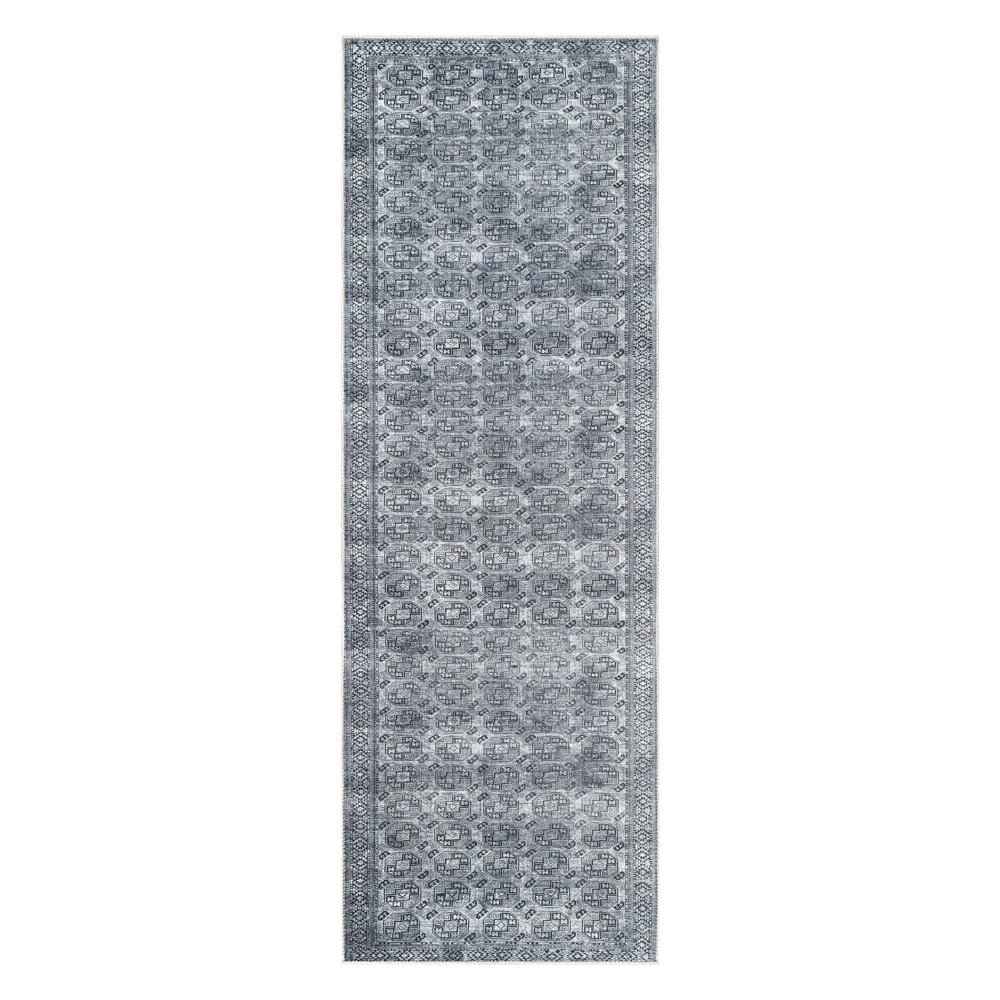 Vintage Oriental Geometric Power-Loomed Indoor Area Rug - Charcoal