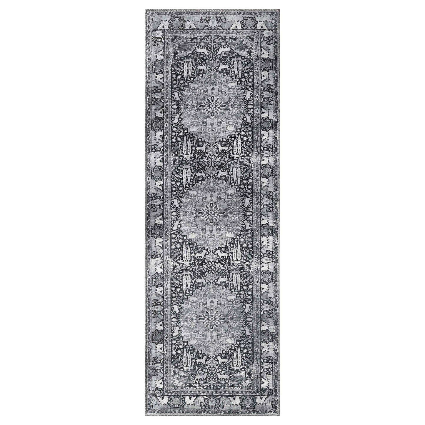Copley Bohemian Oriental Medallion Wildlife Indoor Area Rug - Charcoal