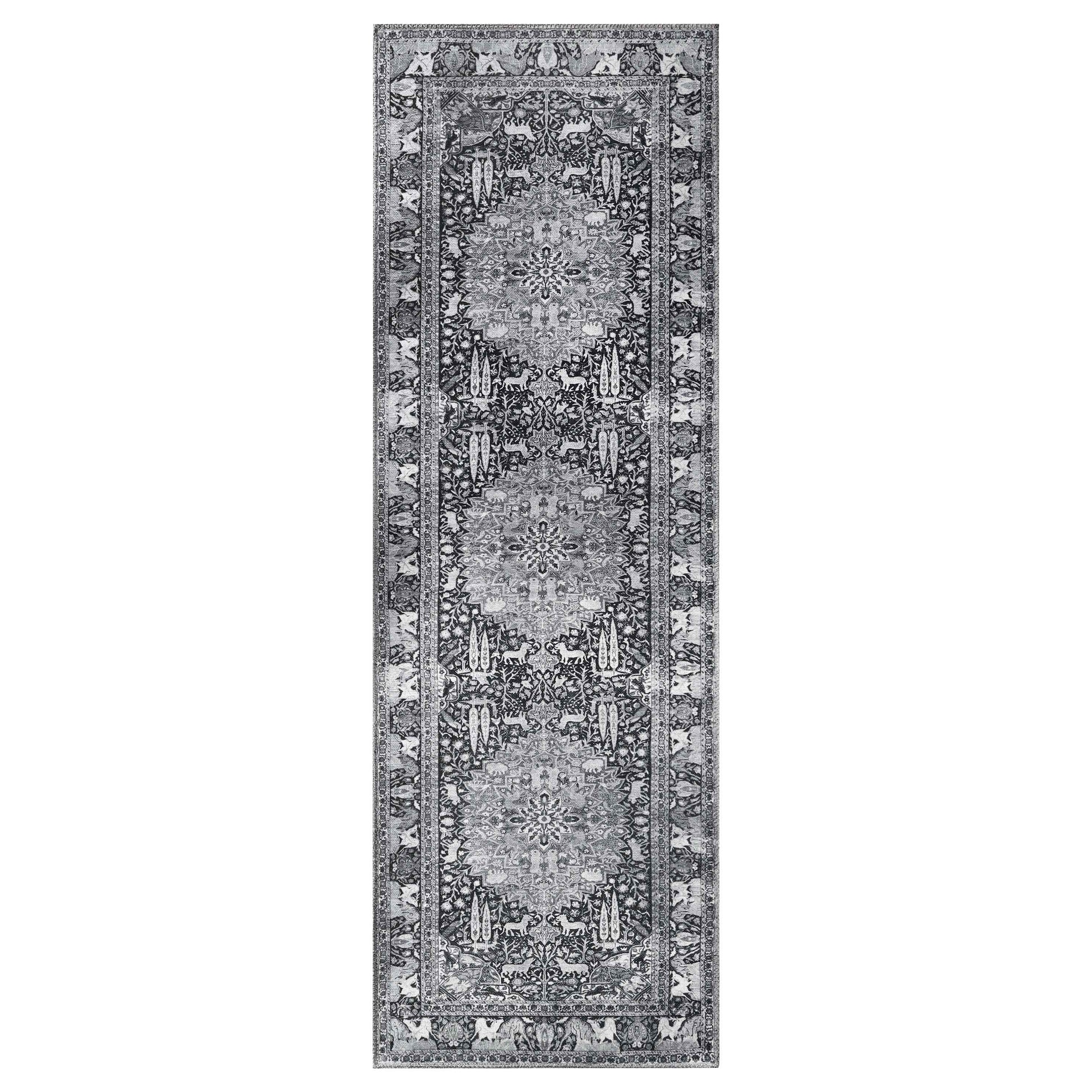 Copley Bohemian Oriental Medallion Wildlife Indoor Area Rug - Charcoal