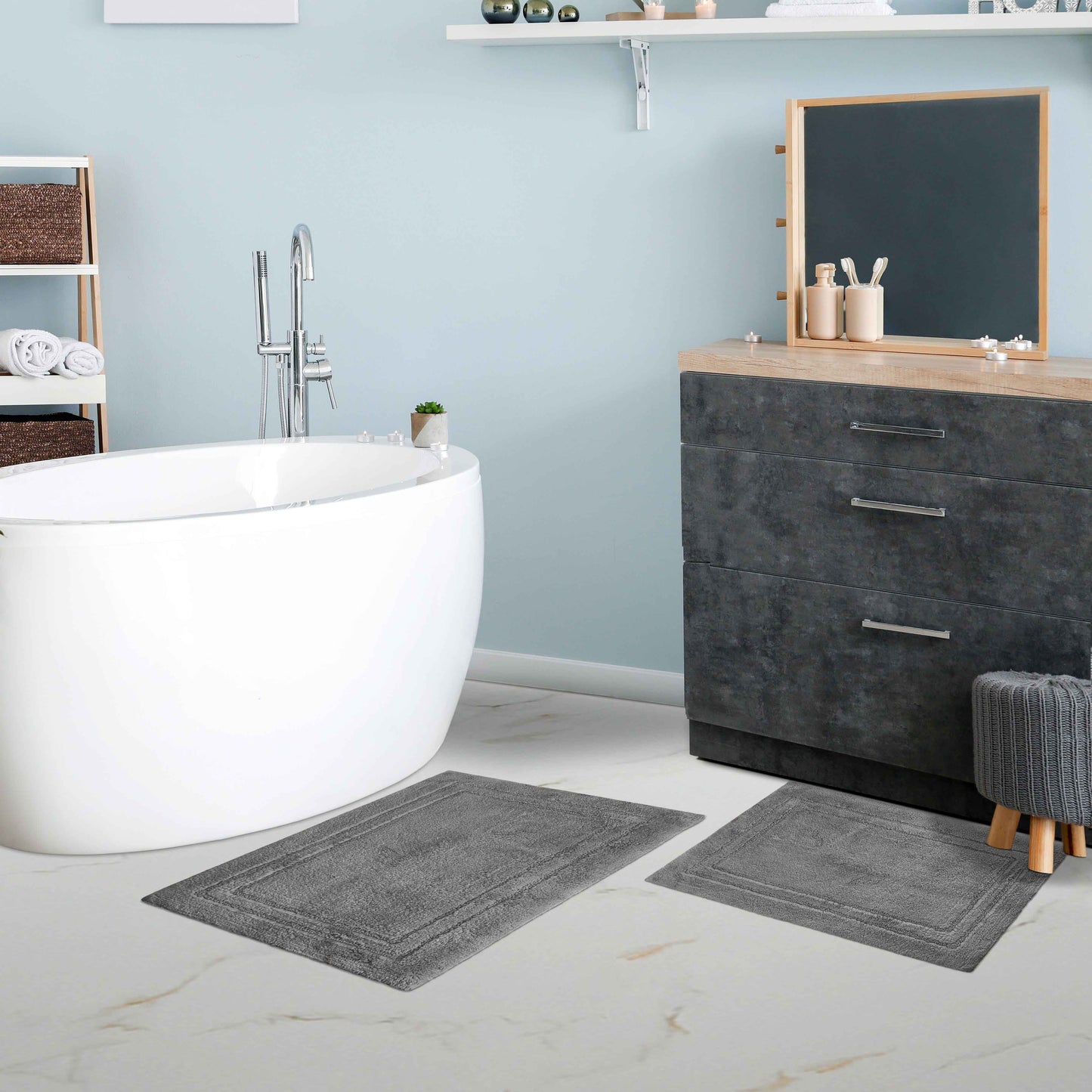 Non-Slip Absorbent Assorted Solid 2-Piece Bath Rug Set - Charcoal