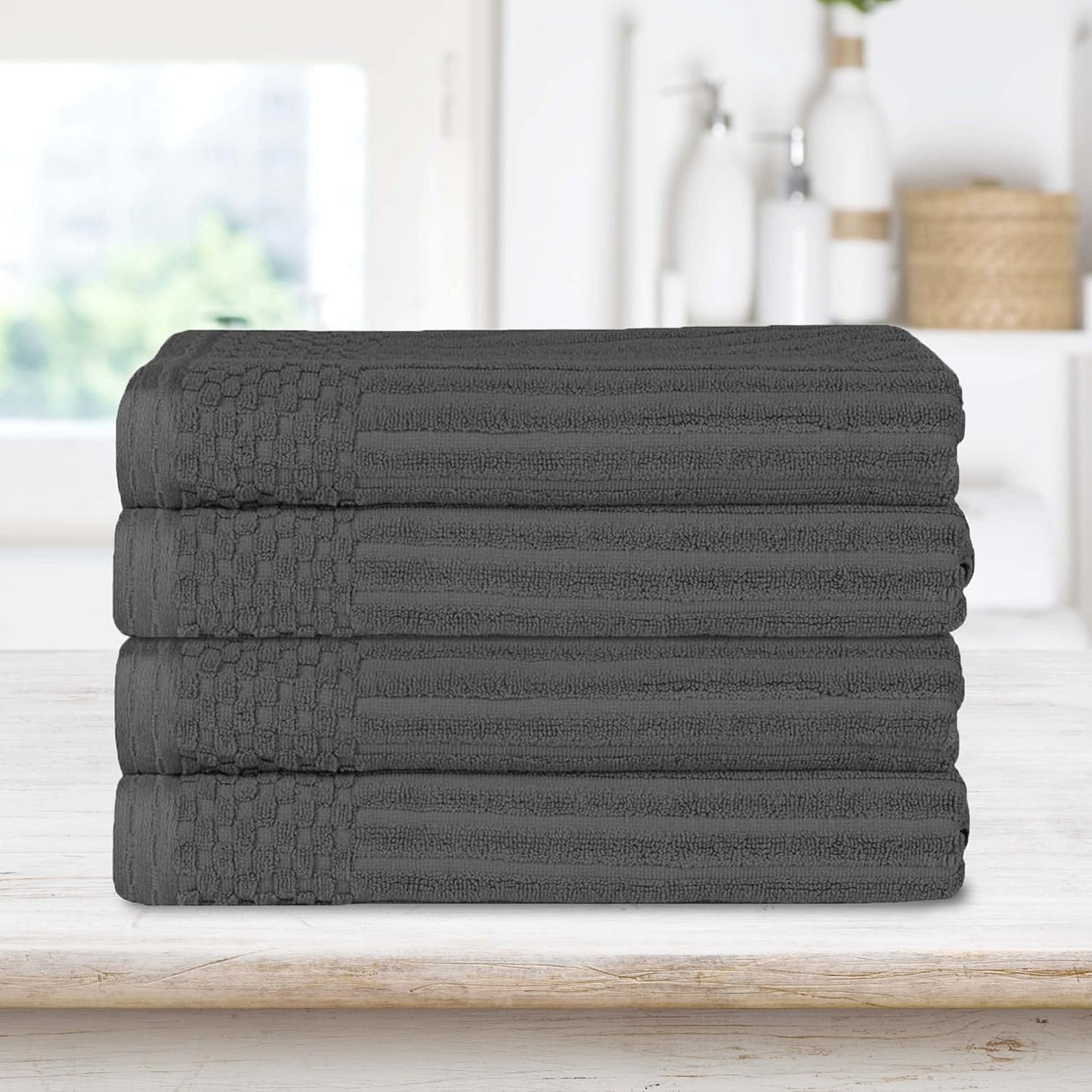 Soho Ribbed Cotton Absorbent Bath Towel Set of 4 - Charcoal