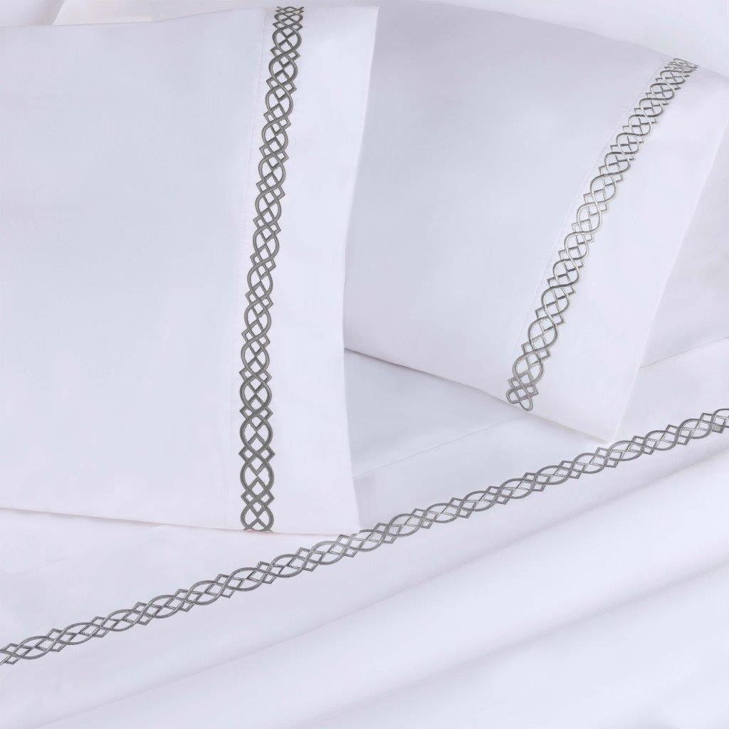 Egyptian Cotton 1000 Thread Count Embroidered Pillowcase Set - Charcoal