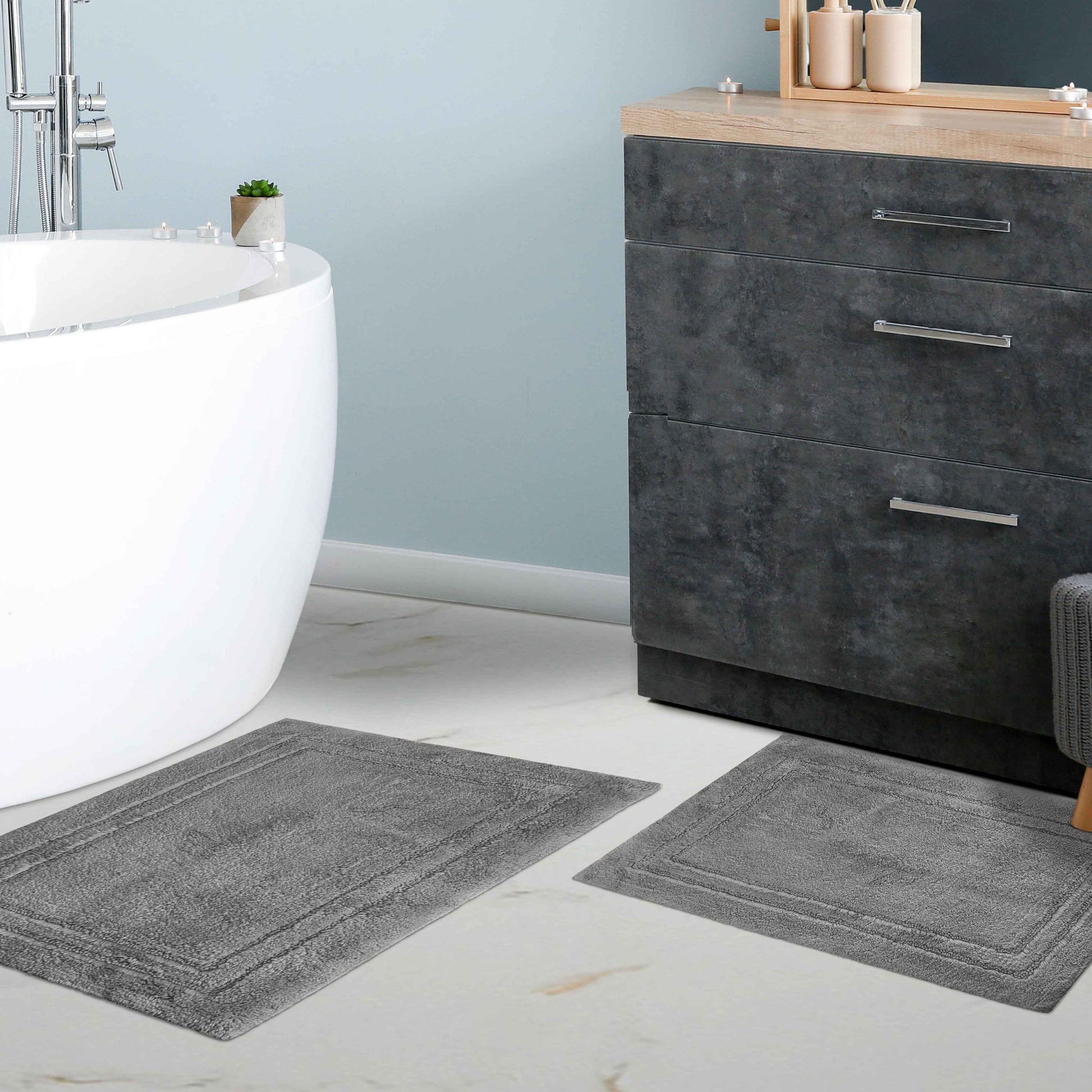 Non-Slip Absorbent Assorted Solid 2-Piece Bath Rug Set - Charcoal