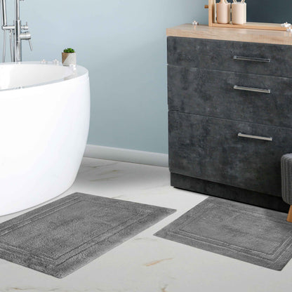 Non-Slip Absorbent Assorted Solid 2-Piece Bath Rug Set - Charcoal