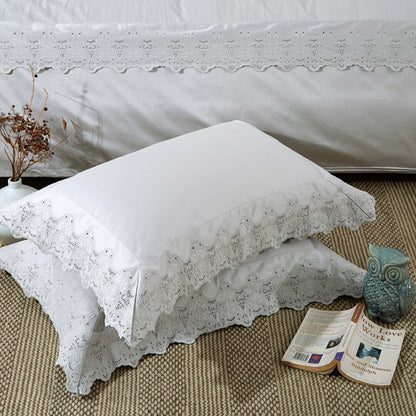 Charlotte Victorian Eyelet Cotton Duvet Cover Set - Charcoal