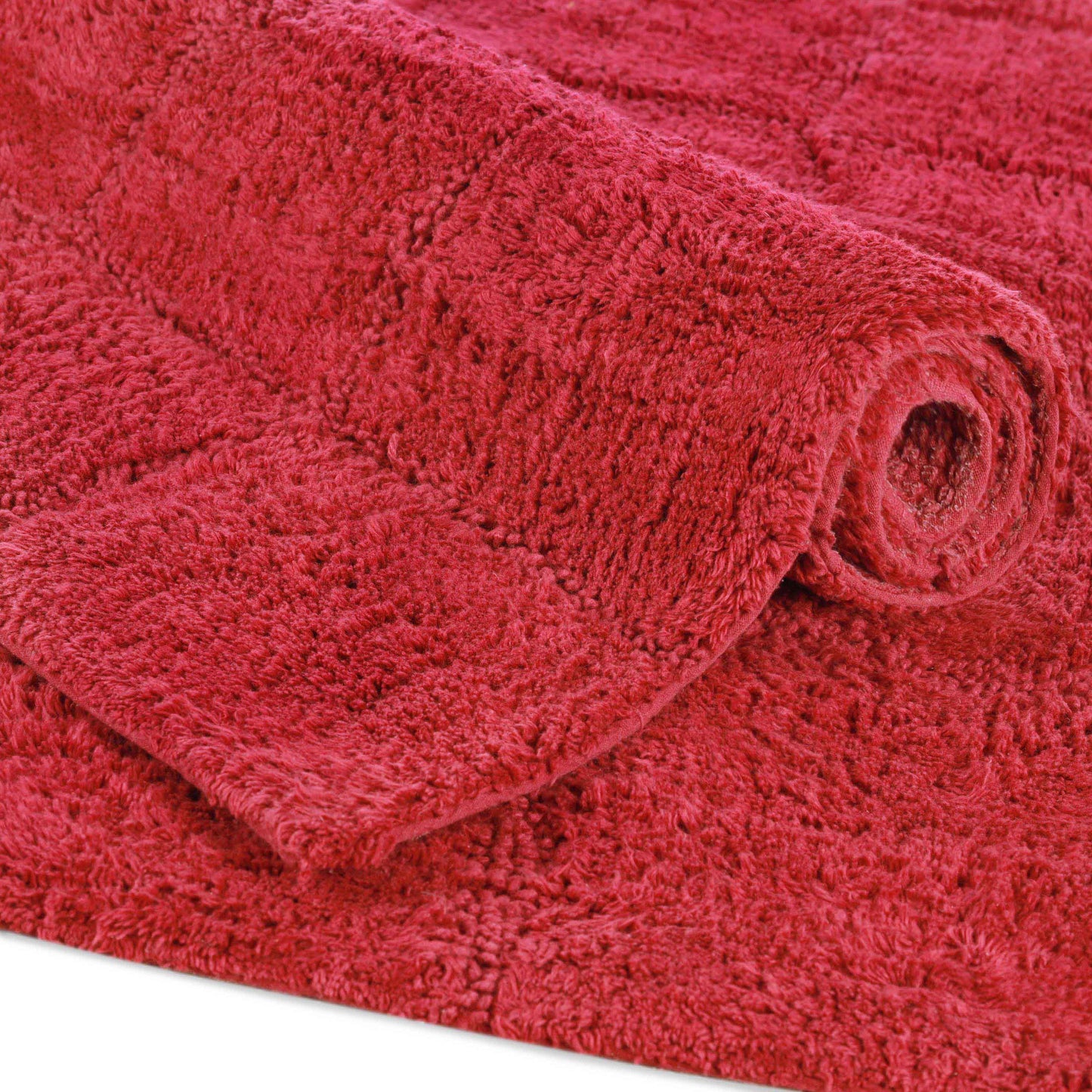 2 Piece Cotton Checkered Solid Non Slip Bath Rug Set - Burgundy