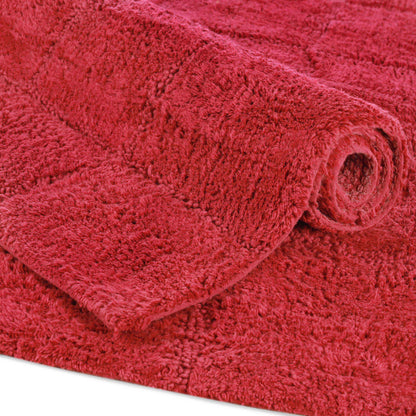 2 Piece Cotton Checkered Solid Non Slip Bath Rug Set - Burgundy