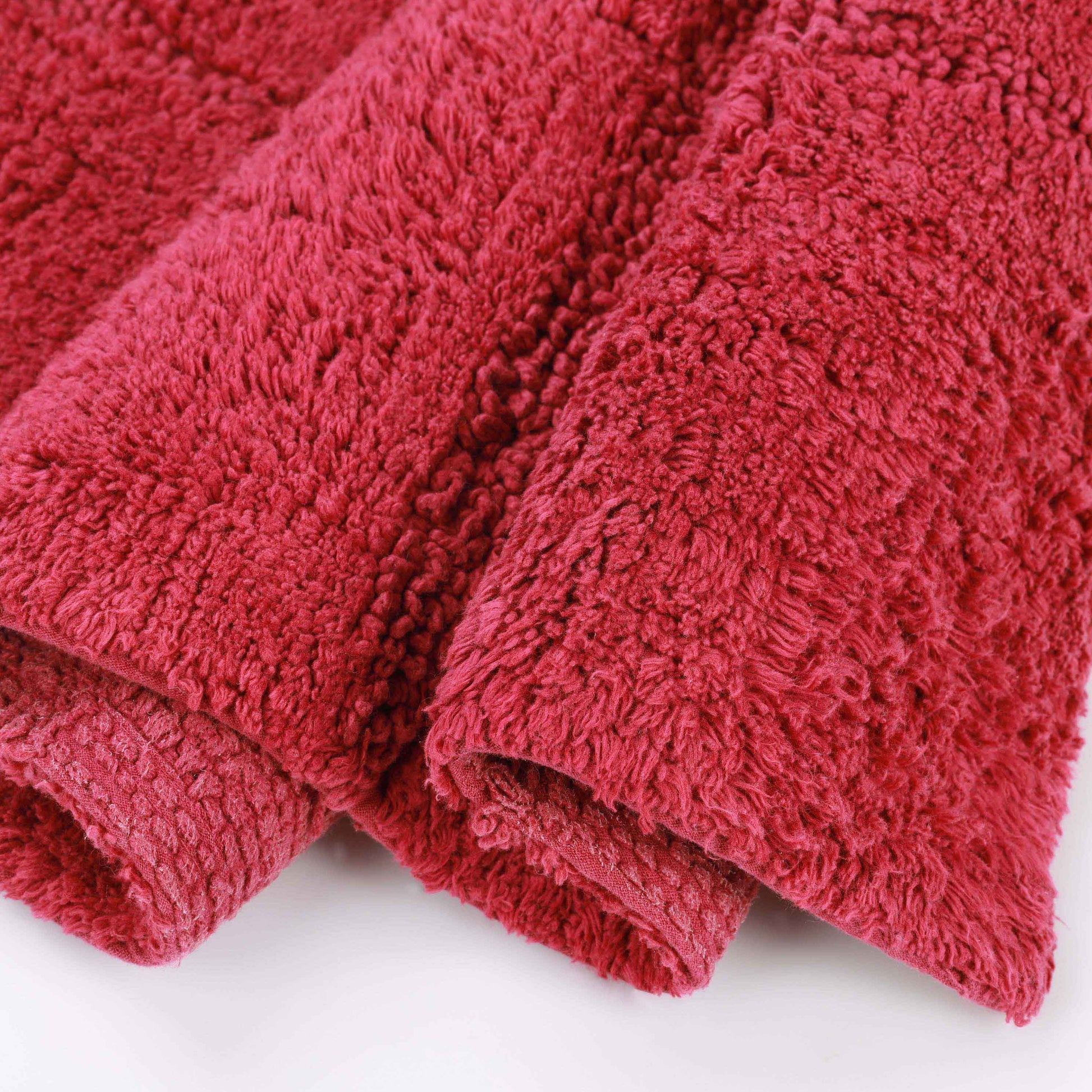 2 Piece Cotton Checkered Solid Non Slip Bath Rug Set - Burgundy