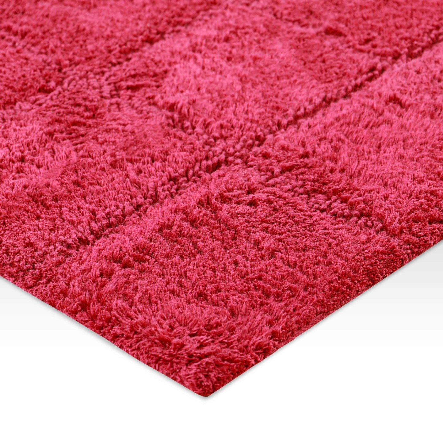 2 Piece Cotton Checkered Solid Non Slip Bath Rug Set - Burgundy