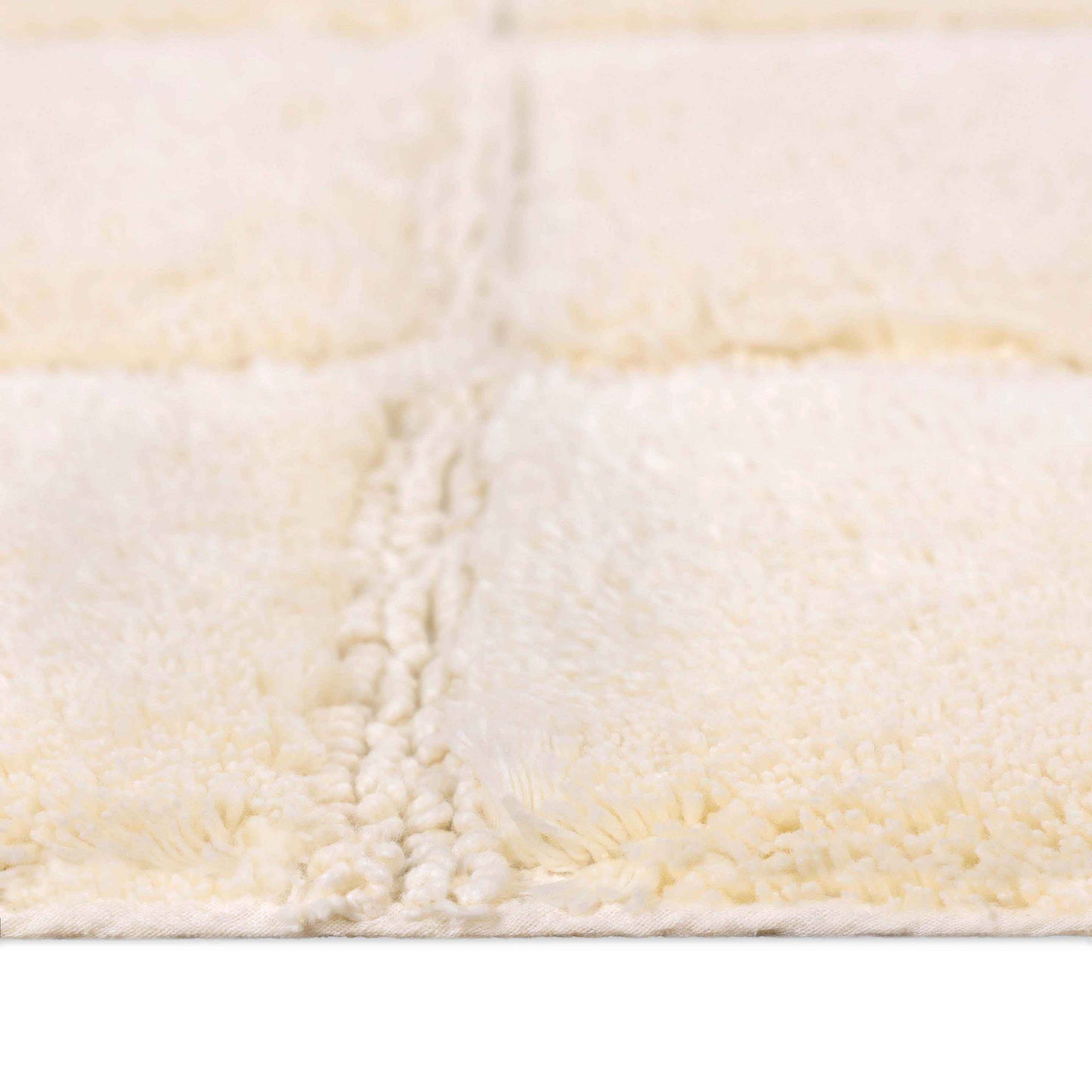 2 Piece Cotton Checkered Solid Non Slip Bath Rug Set - Ivory