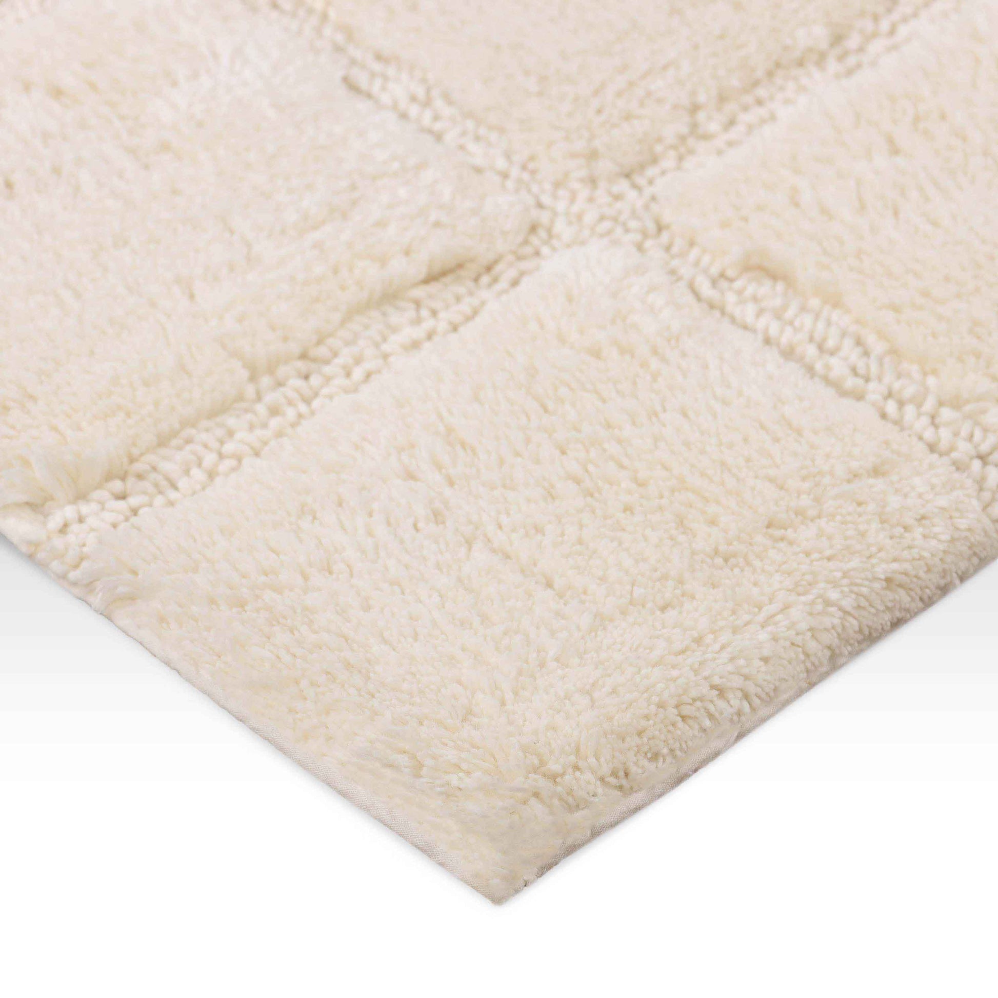 2 Piece Cotton Checkered Solid Non Slip Bath Rug Set - Ivory