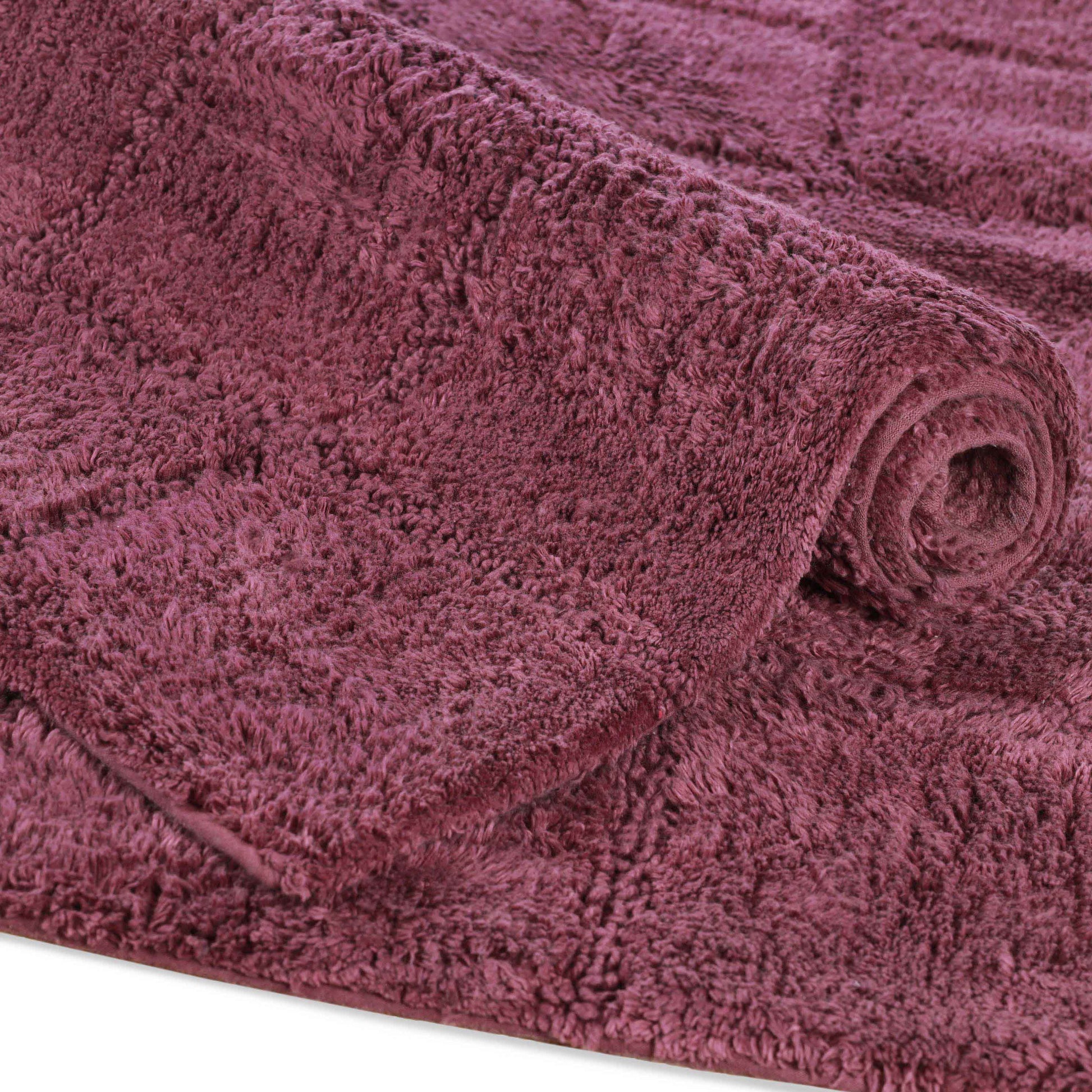 2 Piece Cotton Checkered Solid Non Slip Bath Rug Set - Plum