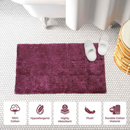 2 Piece Cotton Checkered Solid Non Slip Bath Rug Set - Plum