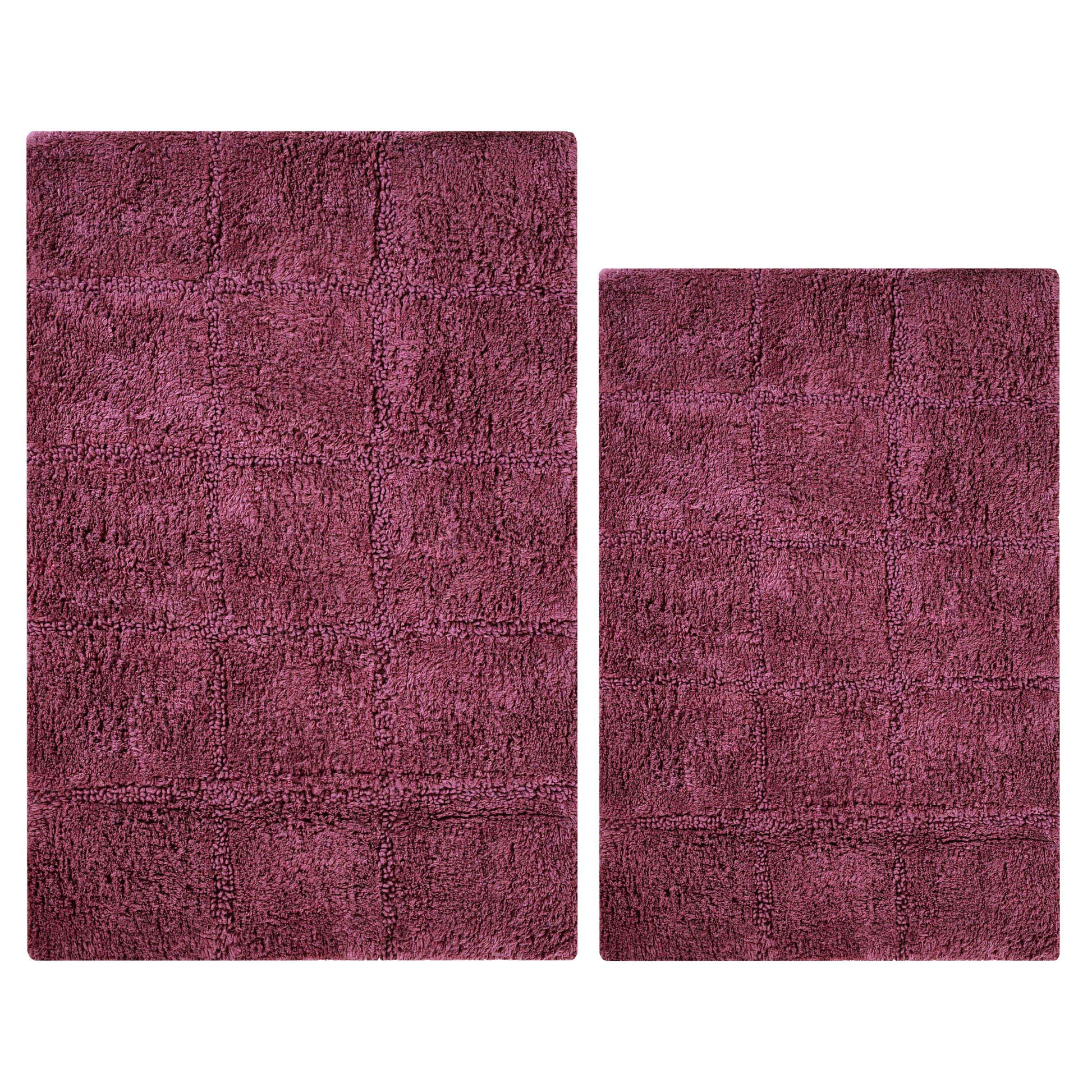 2 Piece Cotton Checkered Solid Non Slip Bath Rug Set - Plum