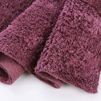 2 Piece Cotton Checkered Solid Non Slip Bath Rug Set - Plum