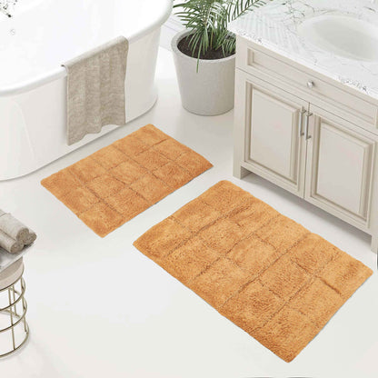 2 Piece Cotton Checkered Solid Non Slip Bath Rug Set - Rust