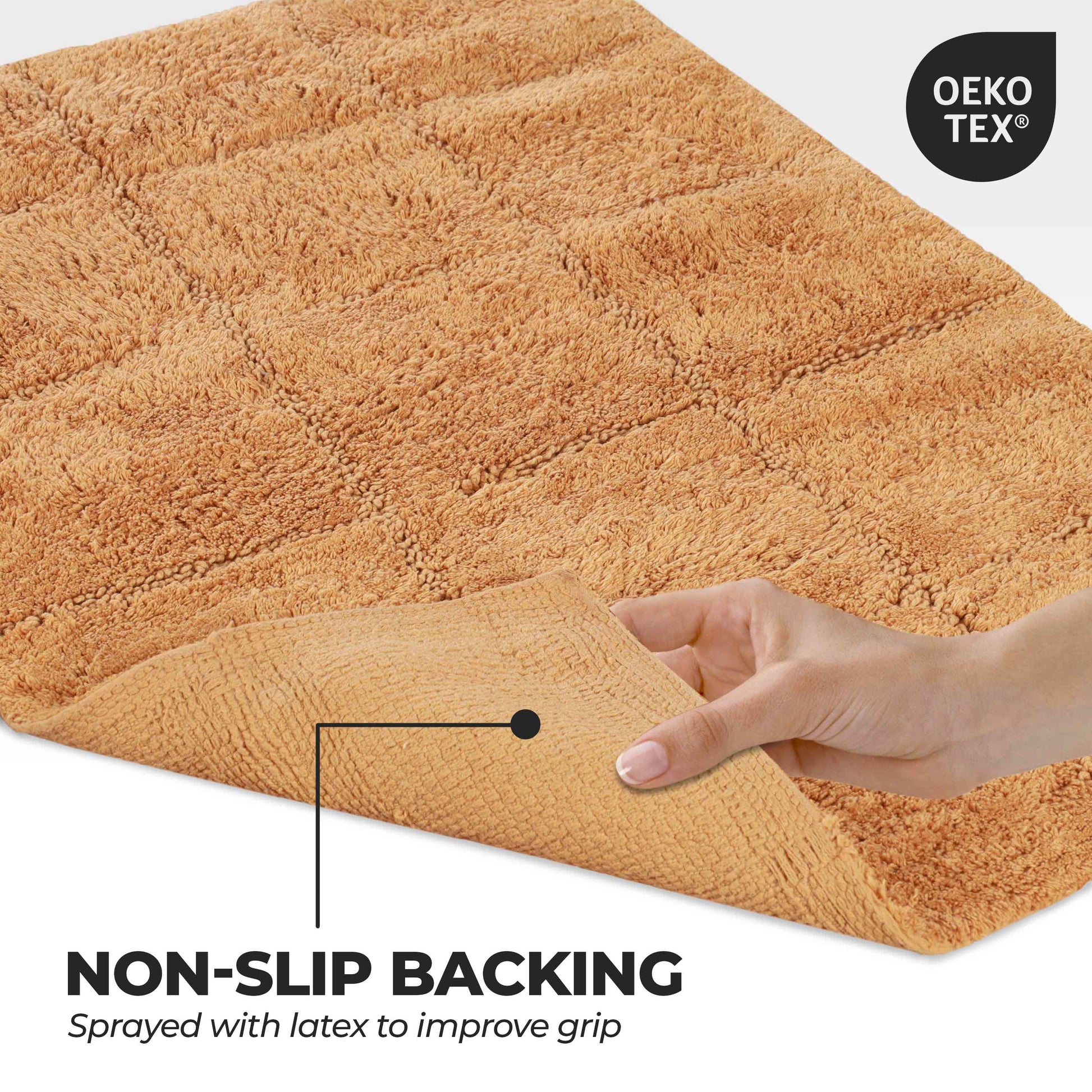 2 Piece Cotton Checkered Solid Non Slip Bath Rug Set - Rust