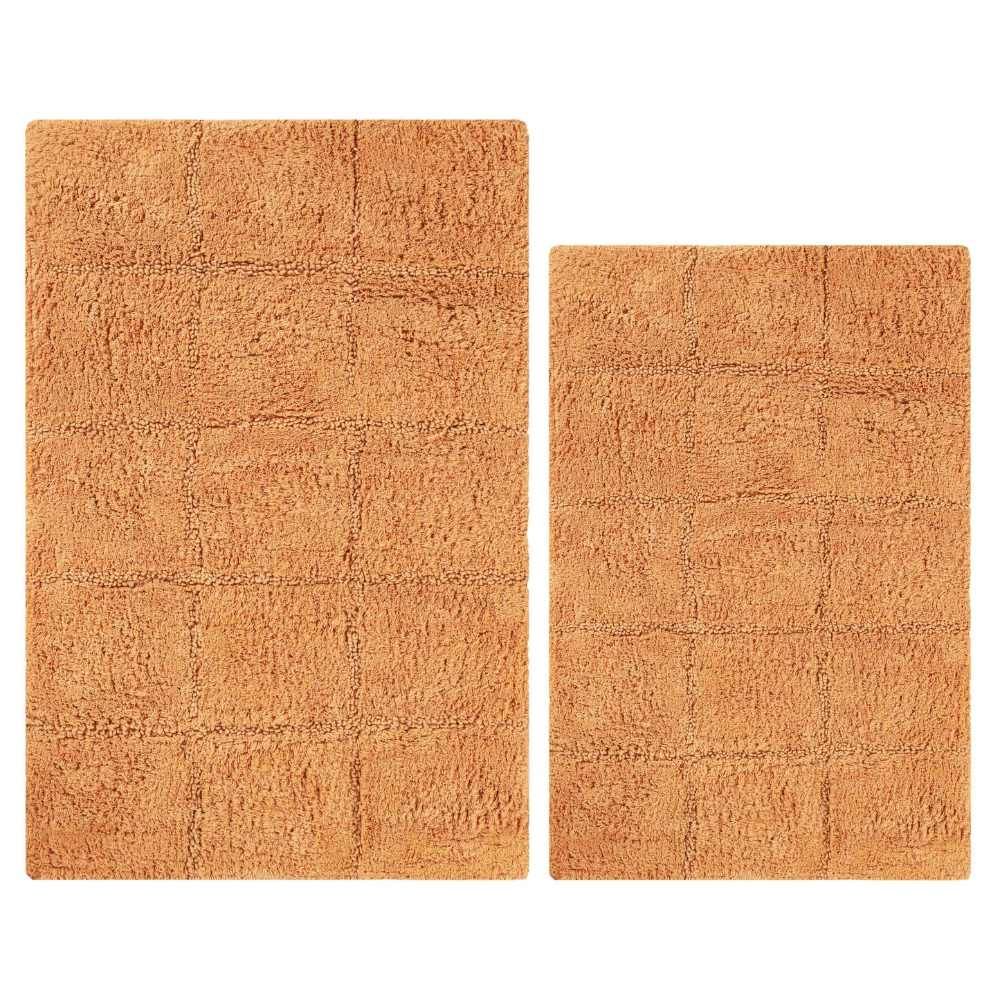 2 Piece Cotton Checkered Solid Non Slip Bath Rug Set - Rust