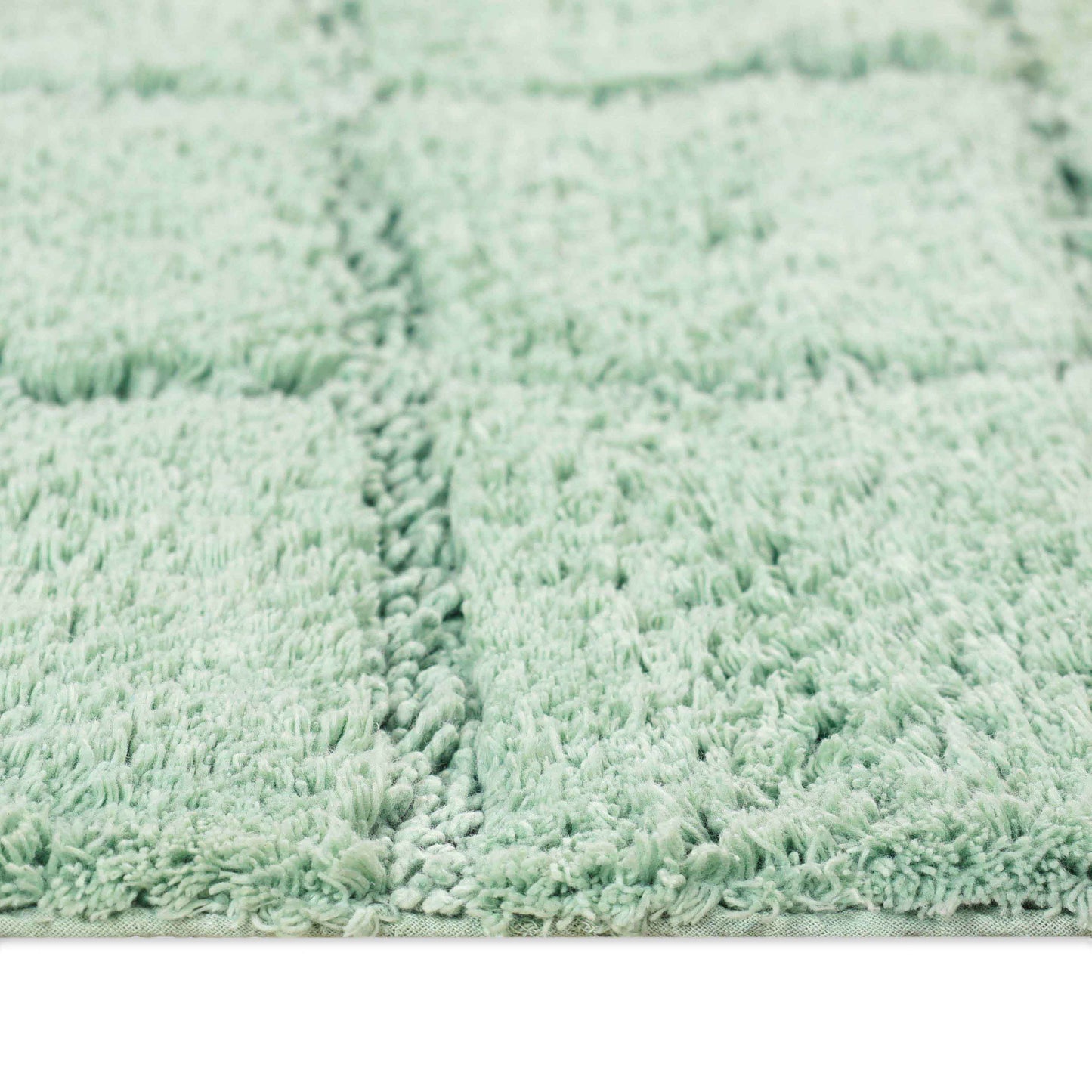 2 Piece Cotton Checkered Solid Non Slip Bath Rug Set - Sage