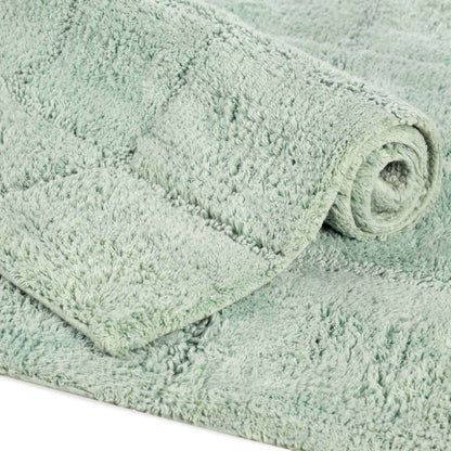 2 Piece Cotton Checkered Solid Non Slip Bath Rug Set - Sage