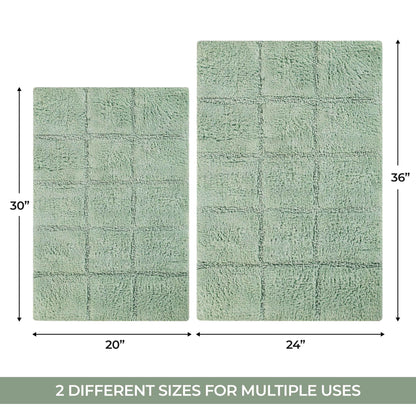 2 Piece Cotton Checkered Solid Non Slip Bath Rug Set - Sage