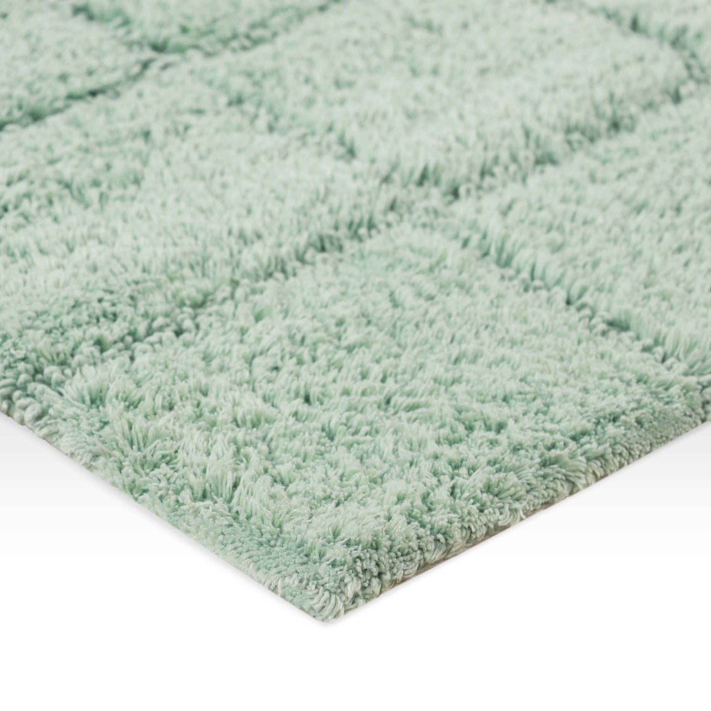 2 Piece Cotton Checkered Solid Non Slip Bath Rug Set - Sage