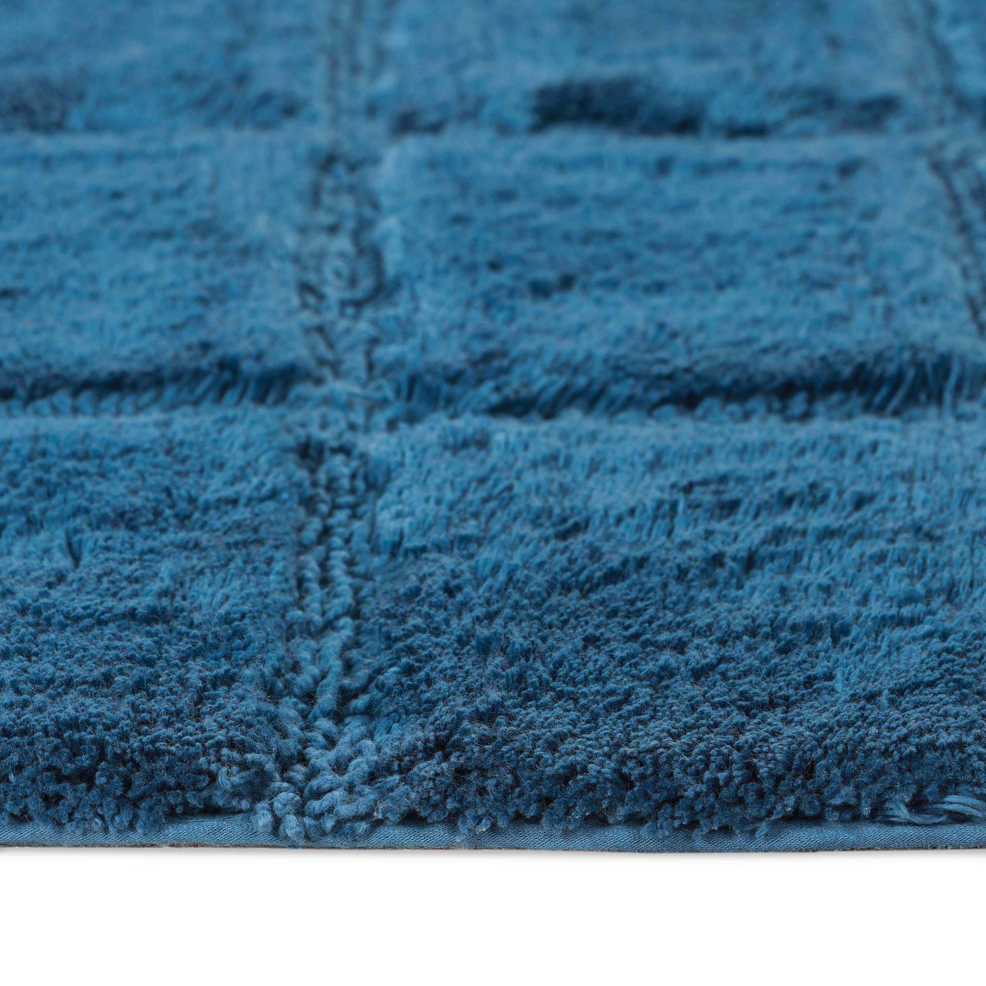 2 Piece Cotton Checkered Solid Non Slip Bath Rug Set - Sapphire