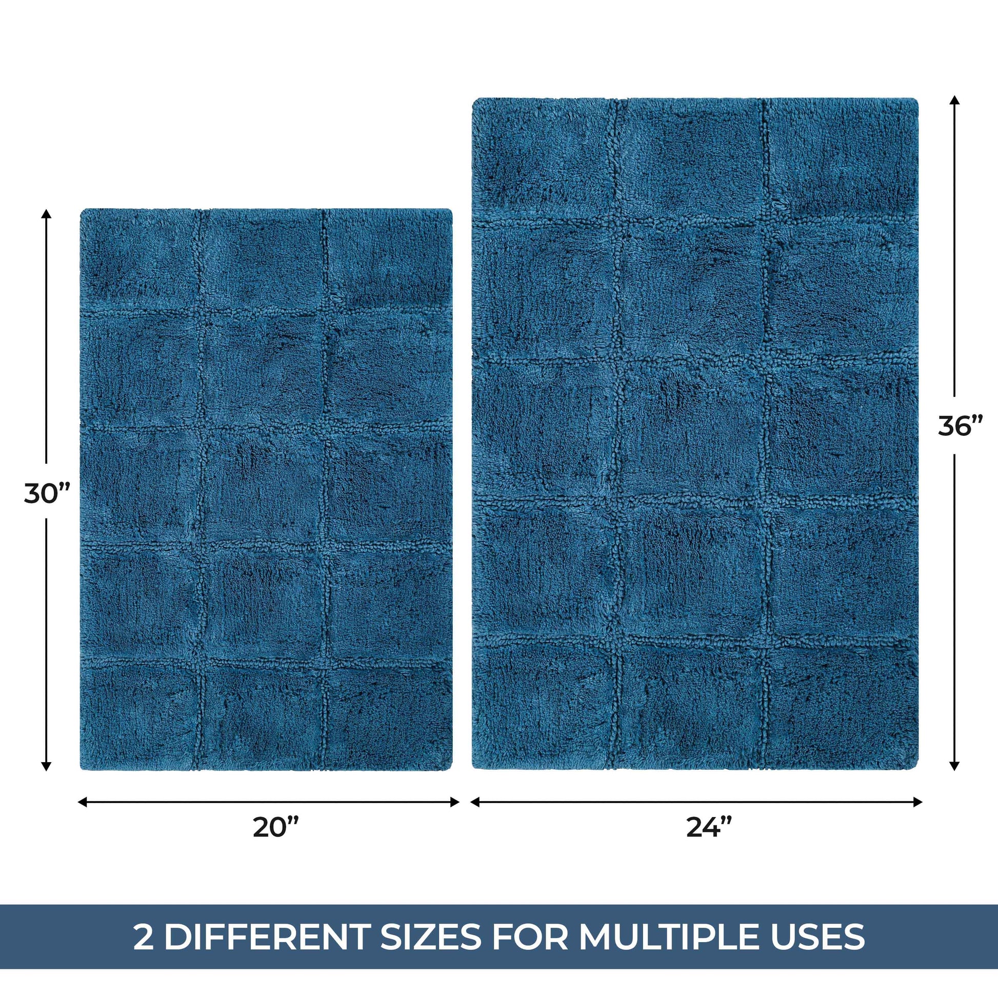 2 Piece Cotton Checkered Solid Non Slip Bath Rug Set - Sapphire