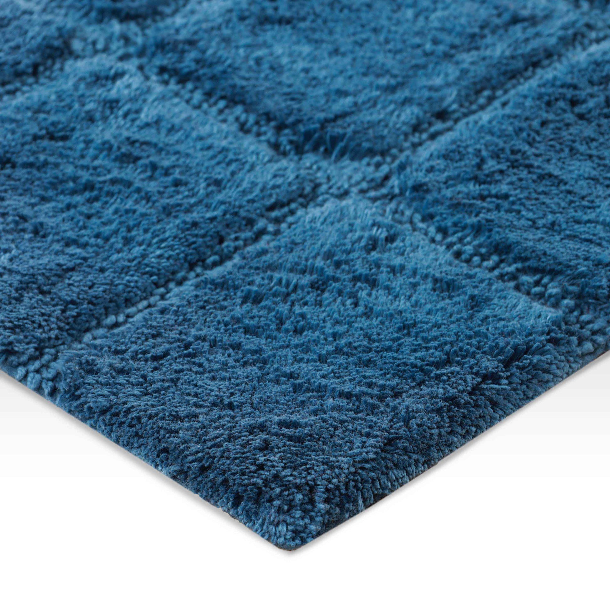 2 Piece Cotton Checkered Solid Non Slip Bath Rug Set - Sapphire