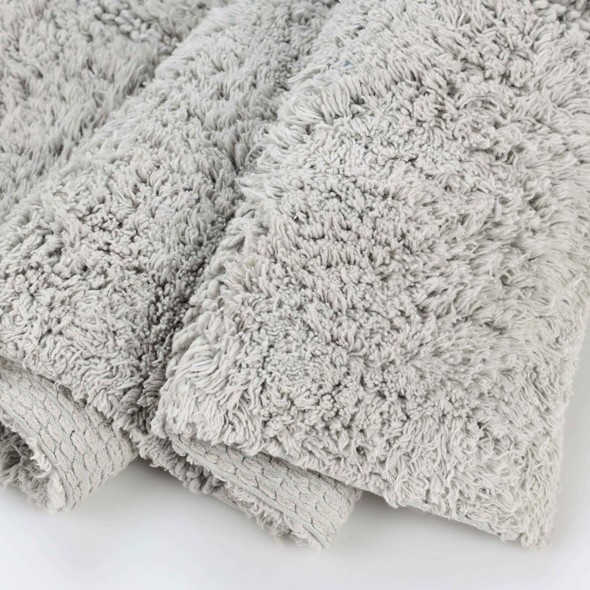 2 Piece Cotton Checkered Solid Non Slip Bath Rug Set - Silver