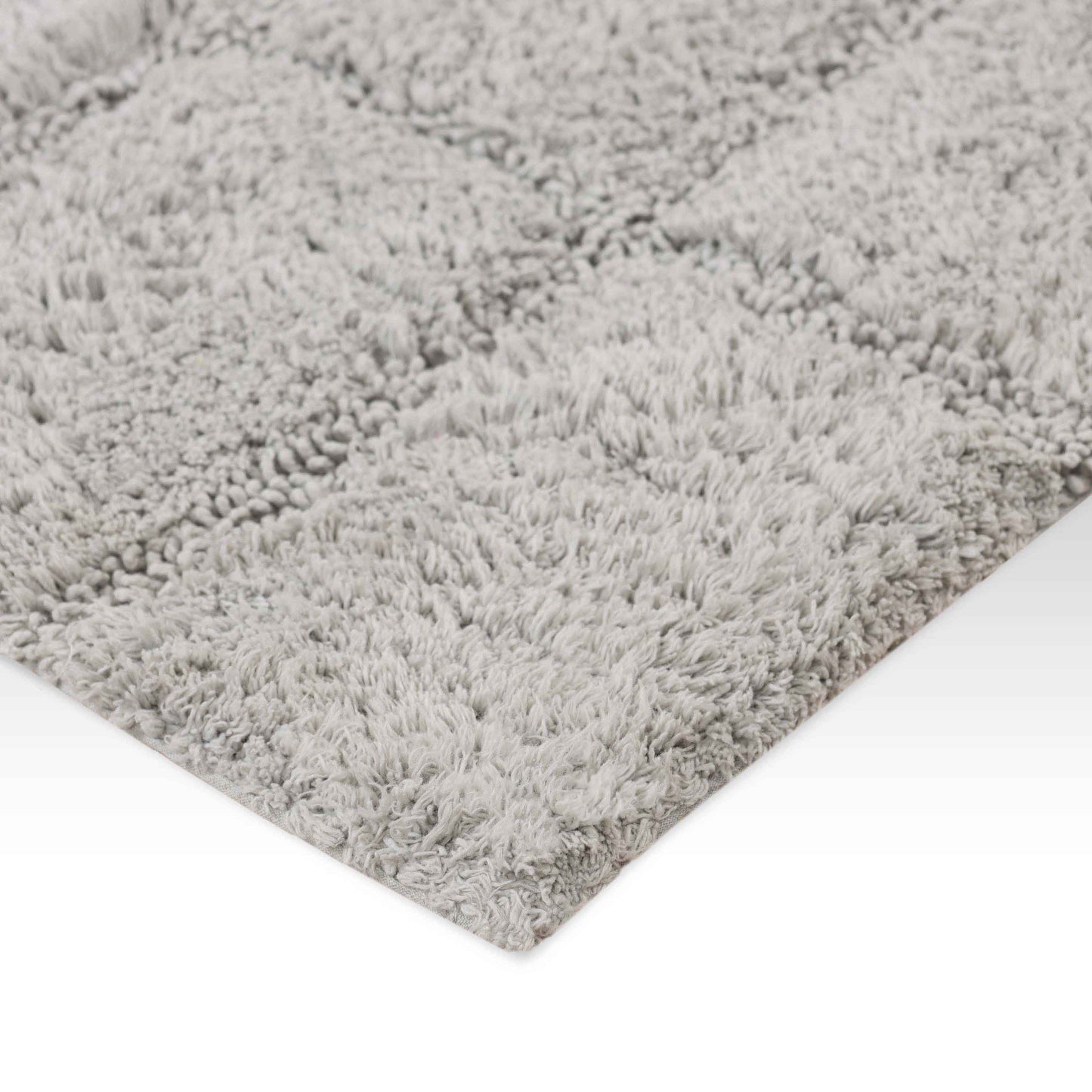 2 Piece Cotton Checkered Solid Non Slip Bath Rug Set - Silver