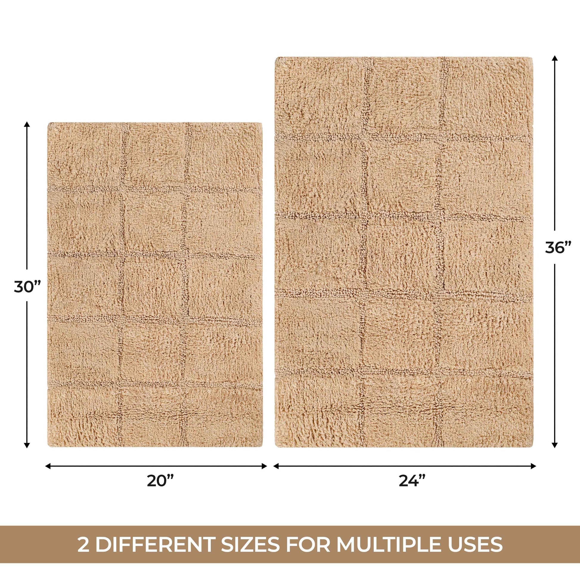 2 Piece Cotton Checkered Solid Non Slip Bath Rug Set - Taupe