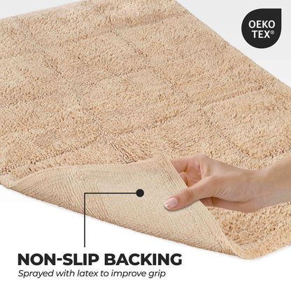 2 Piece Cotton Checkered Solid Non Slip Bath Rug Set - Taupe